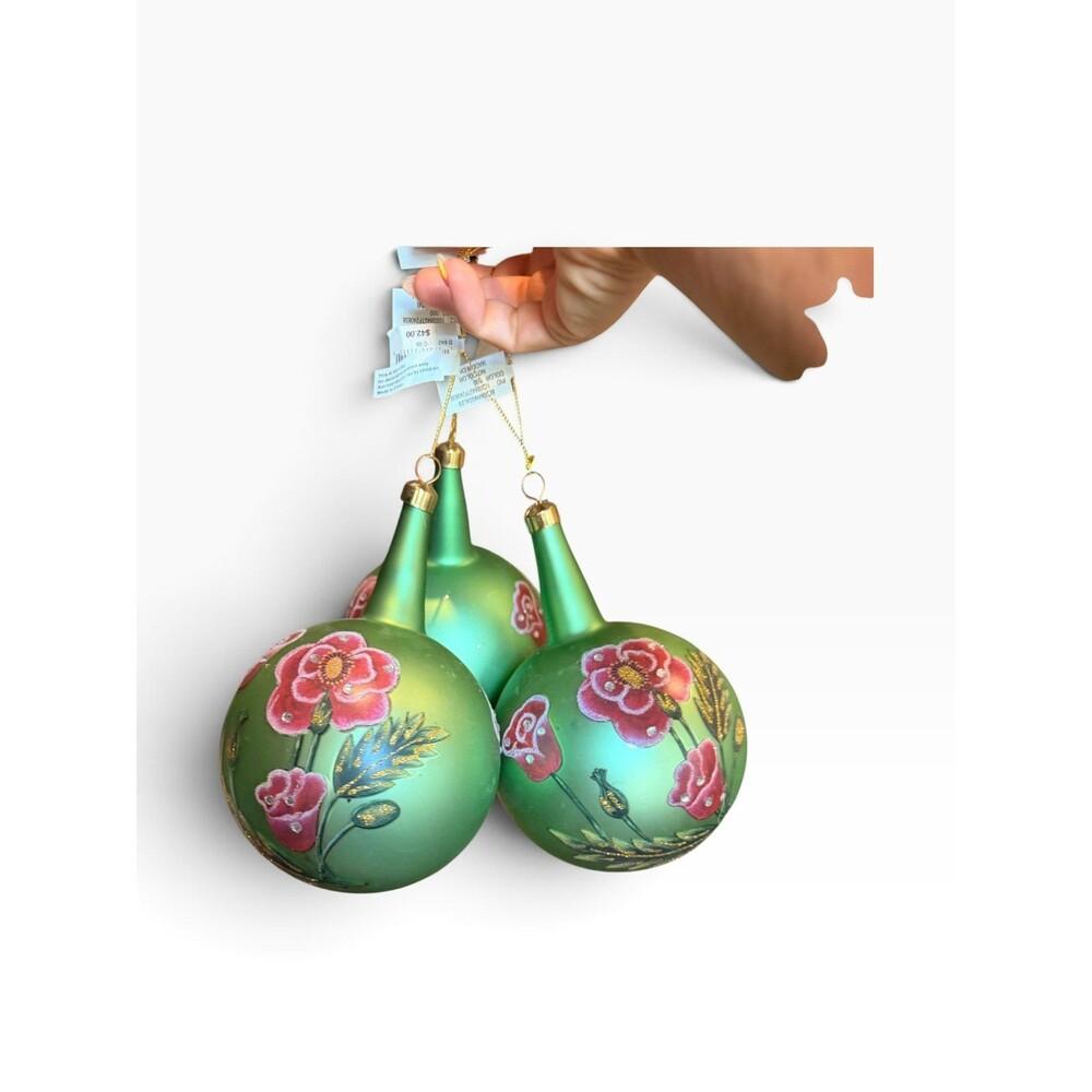 New 3 long neck Bloomingdale’s large hand painted Christmas Ornaments $42 each